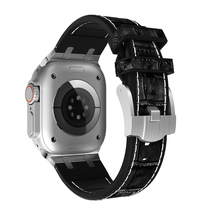 For Apple Watch Series 3 38mm Crocodile Texture Liquid Silicone Watch Band(Silver White Black) - Watch Bands by PMC TechLife | Online Shopping South Africa | PMC TechLife