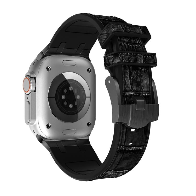 For Apple Watch Series 3 42mm Crocodile Texture Liquid Silicone Watch Band(Black Black) - Watch Bands by PMC TechLife | Online Shopping South Africa | PMC TechLife