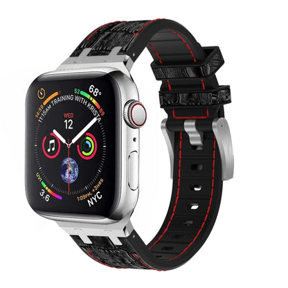 For Apple Watch Series 2 42mm Crocodile Texture Liquid Silicone Watch Band(Silver Red Black) - Watch Bands by PMC Jewellery | Online Shopping South Africa | PMC Jewellery