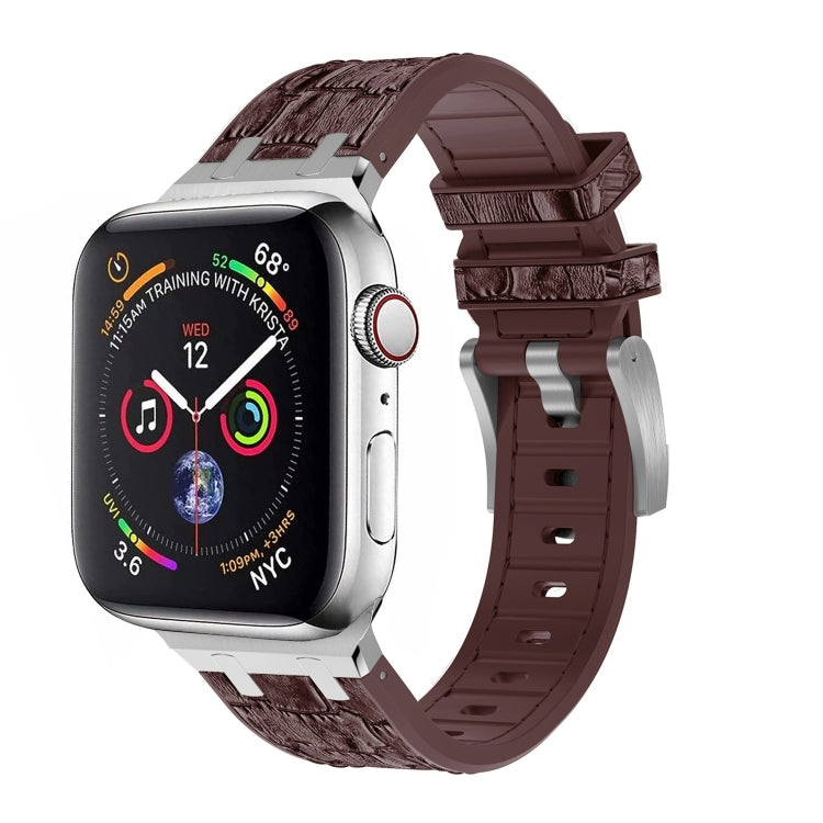 For Apple Watch Series 2 42mm Crocodile Texture Liquid Silicone Watch Band(Silver Dark Brown) - Watch Bands by PMC TechLife | Online Shopping South Africa | PMC TechLife