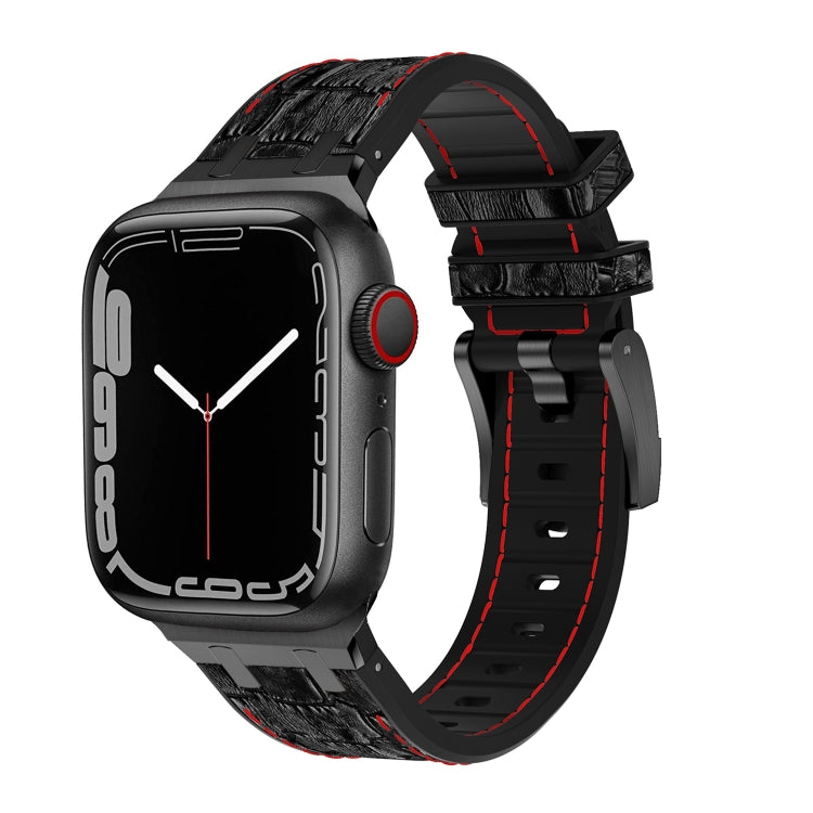 For Apple Watch Series 2 38mm Crocodile Texture Liquid Silicone Watch Band(Black Red Black) - Watch Bands by PMC TechLife | Online Shopping South Africa | PMC TechLife