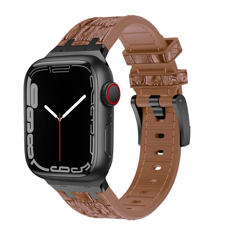 For Apple Watch 42mm Crocodile Texture Liquid Silicone Watch Band(Black Yellow Brown) - Watch Bands by PMC TechLife | Online Shopping South Africa | PMC TechLife