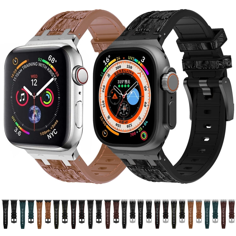 For Apple Watch Series 5 40mm Crocodile Texture Liquid Silicone Watch Band(Silver Dark Brown) - Watch Bands by PMC TechLife | Online Shopping South Africa | PMC TechLife