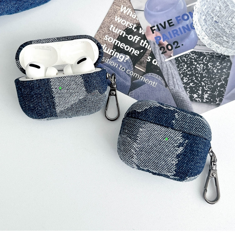 For AirPods Pro Stitching Denim Cloth Bluetooth Earphone Protective Case(Grid) - For AirPods Pro by PMC Jewellery | Online Shopping South Africa | PMC Jewellery | Buy Now Pay Later Mobicred