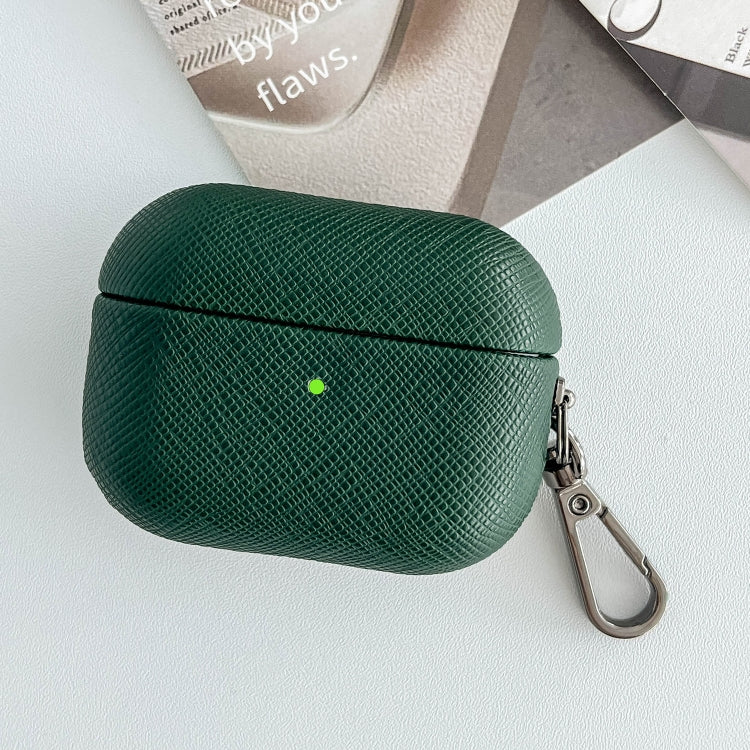 For AirPods 3 Cross Texture PU Leather Bluetooth Earphone Protective Case(Dark Green) - For AirPods 3 by PMC Jewellery | Online Shopping South Africa | PMC Jewellery | Buy Now Pay Later Mobicred