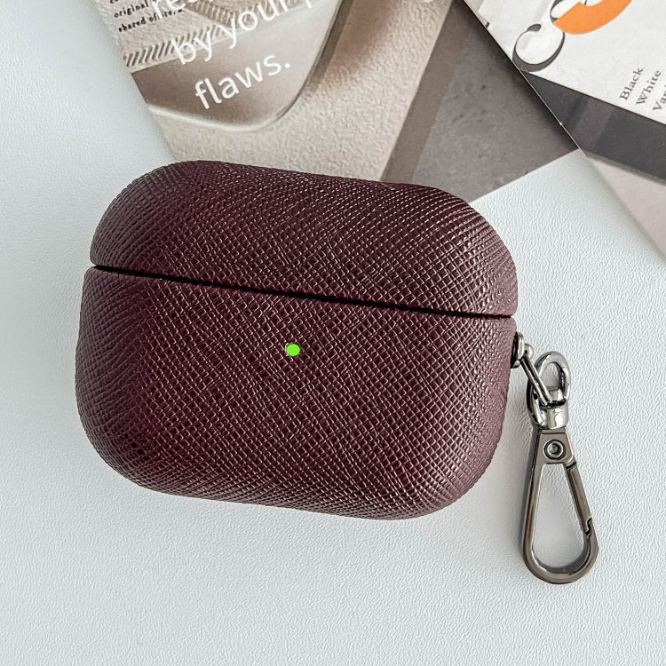 For AirPods Pro Cross Texture PU Leather Bluetooth Earphone Protective Case(Dark Brown) - For AirPods Pro by PMC Jewellery | Online Shopping South Africa | PMC Jewellery | Buy Now Pay Later Mobicred