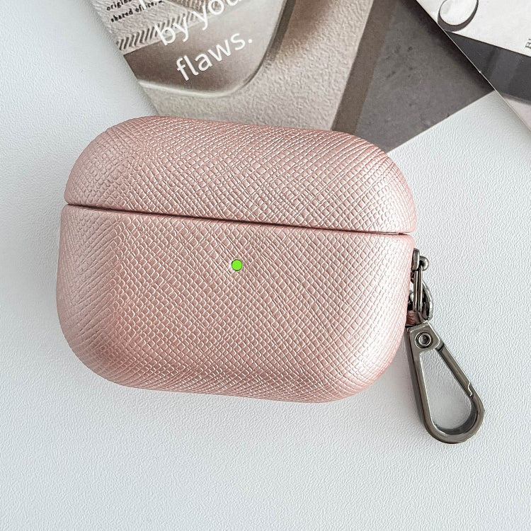 For AirPods Pro Cross Texture PU Leather Bluetooth Earphone Protective Case(Rose Gold) - For AirPods Pro by PMC Jewellery | Online Shopping South Africa | PMC Jewellery | Buy Now Pay Later Mobicred