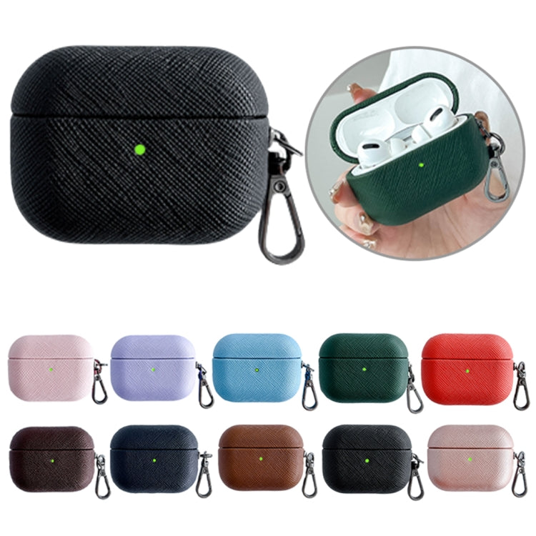For AirPods Pro Cross Texture PU Leather Bluetooth Earphone Protective Case(Rose Gold) - For AirPods Pro by PMC Jewellery | Online Shopping South Africa | PMC Jewellery | Buy Now Pay Later Mobicred