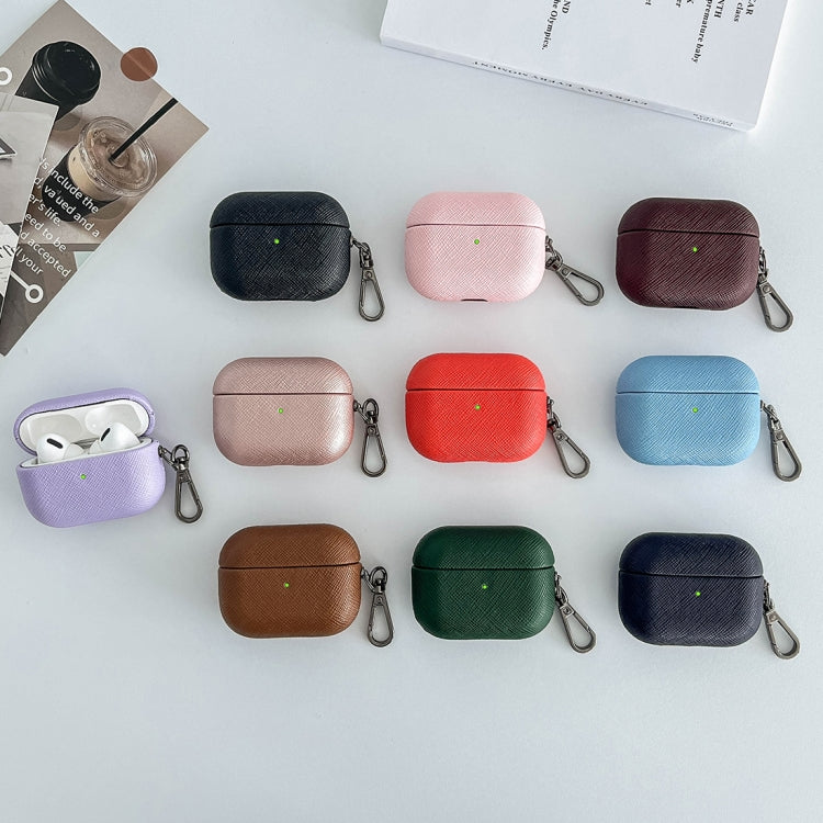 For AirPods Pro Cross Texture PU Leather Bluetooth Earphone Protective Case(Rose Gold) - For AirPods Pro by PMC Jewellery | Online Shopping South Africa | PMC Jewellery | Buy Now Pay Later Mobicred