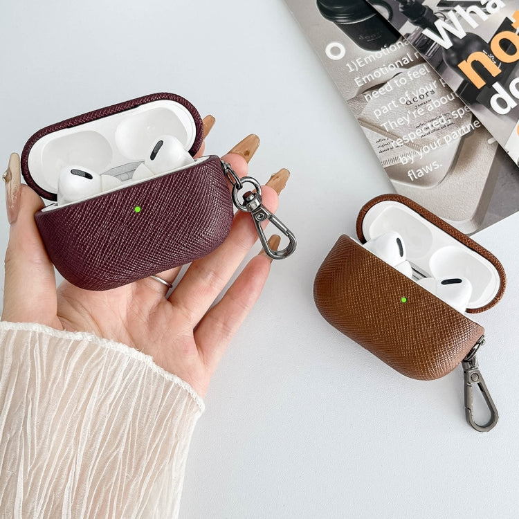 For AirPods Pro Cross Texture PU Leather Bluetooth Earphone Protective Case(Brown) - For AirPods Pro by PMC Jewellery | Online Shopping South Africa | PMC Jewellery | Buy Now Pay Later Mobicred