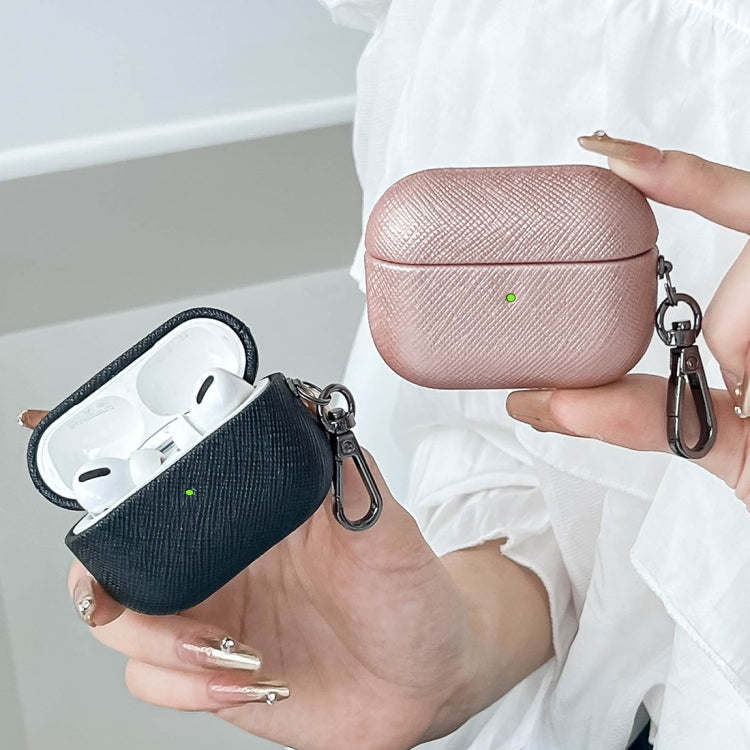 For AirPods Pro Cross Texture PU Leather Bluetooth Earphone Protective Case(Rose Gold) - For AirPods Pro by PMC Jewellery | Online Shopping South Africa | PMC Jewellery | Buy Now Pay Later Mobicred