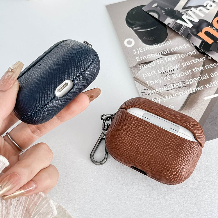 For AirPods Pro Cross Texture PU Leather Bluetooth Earphone Protective Case(Rose Gold) - For AirPods Pro by PMC Jewellery | Online Shopping South Africa | PMC Jewellery | Buy Now Pay Later Mobicred