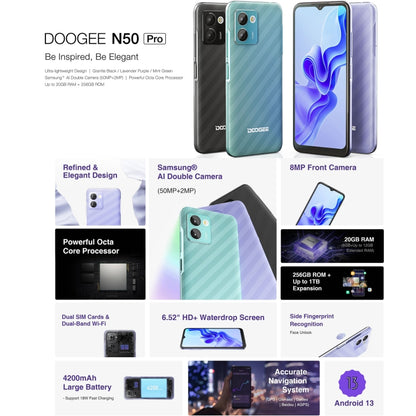 [HK Warehouse] DOOGEE N50 Pro, 8GB+256GB, Side Fingerprint, 6.52 inch Android 13 Spreadtrum T606 Octa Core 1.6GHz, Network: 4G, OTG(Black) - DOOGEE by DOOGEE | Online Shopping South Africa | PMC Jewellery