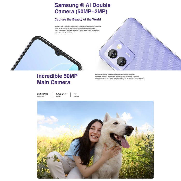 [HK Warehouse] DOOGEE N50 Pro, 8GB+256GB, Side Fingerprint, 6.52 inch Android 13 Spreadtrum T606 Octa Core 1.6GHz, Network: 4G, OTG(Purple) - DOOGEE by DOOGEE | Online Shopping South Africa | PMC Jewellery