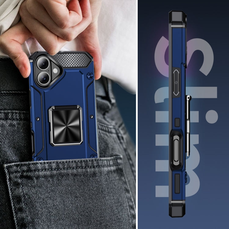 For iPhone 16 Shockproof Metal Holder Phone Case(Blue) - iPhone 16 Cases by PMC Jewellery | Online Shopping South Africa | PMC Jewellery | Buy Now Pay Later Mobicred