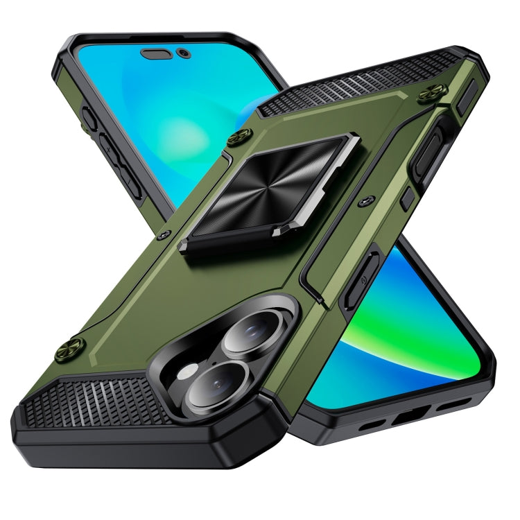 For iPhone 16 Plus Shockproof Metal Holder Phone Case(Olive Green) - iPhone 16 Plus Cases by PMC Jewellery | Online Shopping South Africa | PMC Jewellery | Buy Now Pay Later Mobicred