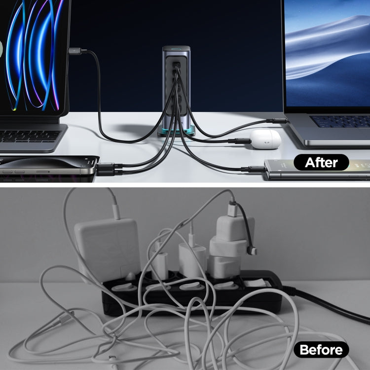 JOYROOM JR-TCM02 6 in 1 65W GaN 4 USB-C & 2 USB-A Multi-port Charger, Power Plug:EU Plug(Dark Gray) - Multifunction Charger by JOYROOM | Online Shopping South Africa | PMC Jewellery | Buy Now Pay Later Mobicred