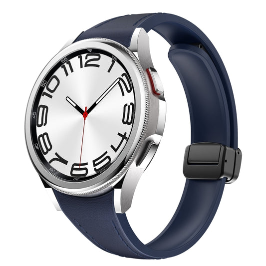 For Samsung Galaxy Watch 6 Slim Magnetic Black Buckle Leather Silicone Watch Band(Midnight Blue) - Watch Bands by PMC Jewellery | Online Shopping South Africa | PMC Jewellery