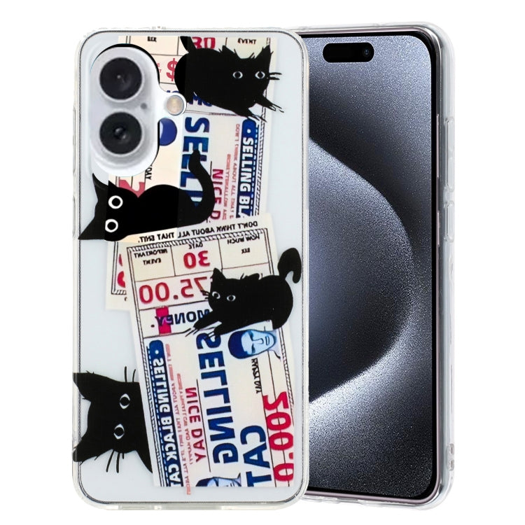 For iPhone 16 Plus Colorful Painting Pattern TPU Phone Case(Black Cat) - iPhone 16 Plus Cases by PMC TechLife | Online Shopping South Africa | PMC TechLife | Buy Now Pay Later Mobicred