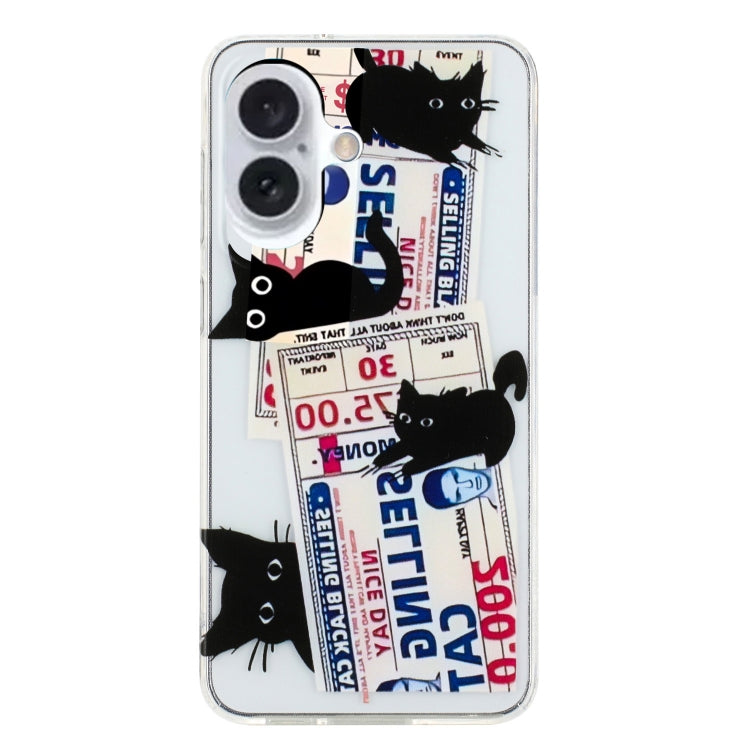 For iPhone 16 Plus Colorful Painting Pattern TPU Phone Case(Black Cat) - iPhone 16 Plus Cases by PMC TechLife | Online Shopping South Africa | PMC TechLife | Buy Now Pay Later Mobicred