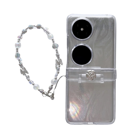 For Huawei Pocket 2 Skin Feel PC Feather Gauze Glitter Paper Camellia Phone Case with Bracelet(Transparent) - Huawei Cases by PMC Jewellery | Online Shopping South Africa | PMC Jewellery | Buy Now Pay Later Mobicred