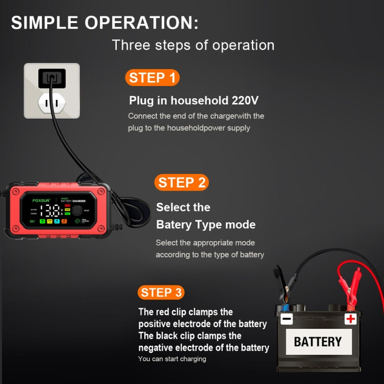 FOXSUR 7A 12V Car / Motorcycle Smart Battery Charger, Plug Type:UK Plug(Red) - free shipping - PMC TechLife - Order now!