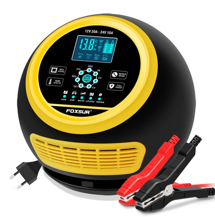 FOXSUR 20A 12V 24V Car / Motorcycle Smart Battery Charger, Plug Type:EU Plug(Yellow) - Battery Charger by FOXSUR | Online Shopping South Africa | PMC Jewellery | Buy Now Pay Later Mobicred