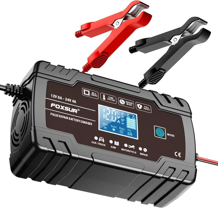 FOXSUR 8A 12V 24V Car / Motorcycle Smart Battery Charger, Plug Type:US Plug(Black) - Battery Charger by FOXSUR | Online Shopping South Africa | PMC TechLife | Buy Now Pay Later Mobicred