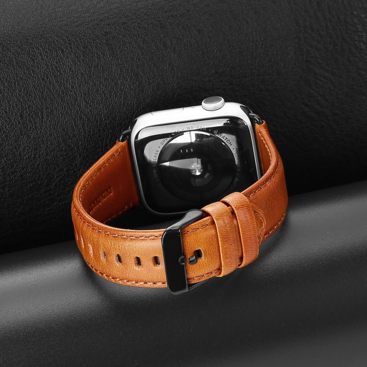 For Apple Watch SE 40mm DUX DUCIS Business Genuine Leather Watch Strap(Khaki) - Watch Bands by DUX DUCIS | Online Shopping South Africa | PMC Jewellery | Buy Now Pay Later Mobicred