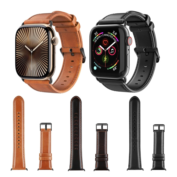 For Apple Watch SE 40mm DUX DUCIS Business Genuine Leather Watch Strap(Khaki) - Watch Bands by DUX DUCIS | Online Shopping South Africa | PMC TechLife | Buy Now Pay Later Mobicred