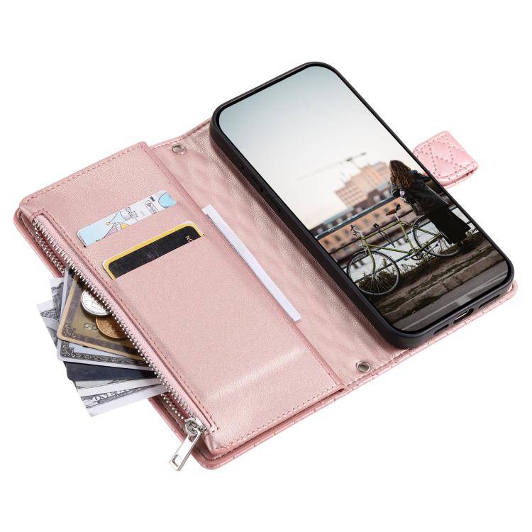 For iPhone 16e Glitter Lattice Zipper Wallet Leather Phone Case(Rose Gold) - iPhone 16e Cases by PMC TechLife | Online Shopping South Africa | PMC TechLife | Buy Now Pay Later Mobicred