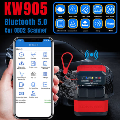 KONNWEI KW905 Bluetooth 5.0 Car OBD2 Scanner Support Android & iOS(Black) - Code Readers & Scan Tools by KONNWEI | Online Shopping South Africa | PMC Jewellery | Buy Now Pay Later Mobicred