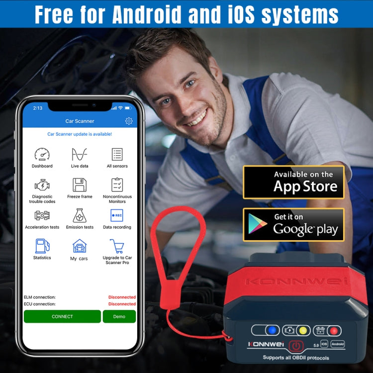 KONNWEI KW905 Bluetooth 5.0 Car OBD2 Scanner Support Android & iOS(Black) - Code Readers & Scan Tools by KONNWEI | Online Shopping South Africa | PMC TechLife | Buy Now Pay Later Mobicred