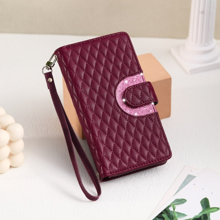 For Google Pixel 7 Pro 5G Glitter Lattice Zipper Wallet Leather Phone Case(Wine Red) - Google Cases by PMC Jewellery | Online Shopping South Africa | PMC Jewellery | Buy Now Pay Later Mobicred