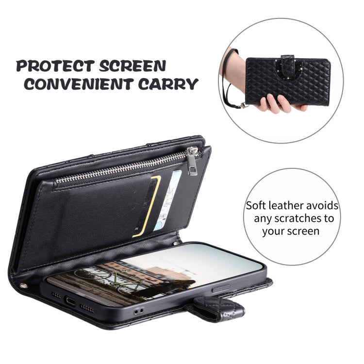 For Google Pixel 8 Glitter Lattice Zipper Wallet Leather Phone Case(Black) - Google Cases by PMC TechLife | Online Shopping South Africa | PMC TechLife | Buy Now Pay Later Mobicred
