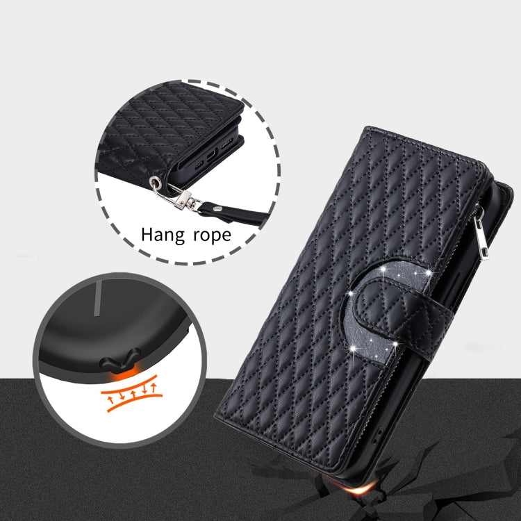 For Google Pixel 8 Glitter Lattice Zipper Wallet Leather Phone Case(Black) - Google Cases by PMC TechLife | Online Shopping South Africa | PMC TechLife | Buy Now Pay Later Mobicred
