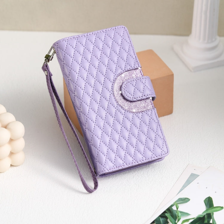 For Google Pixel 8 Glitter Lattice Zipper Wallet Leather Phone Case(Purple) - Google Cases by PMC TechLife | Online Shopping South Africa | PMC TechLife | Buy Now Pay Later Mobicred