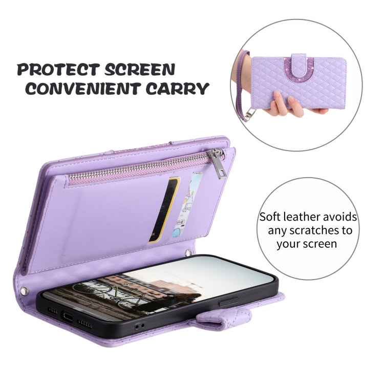 For Google Pixel 8 Glitter Lattice Zipper Wallet Leather Phone Case(Purple) - Google Cases by PMC TechLife | Online Shopping South Africa | PMC TechLife | Buy Now Pay Later Mobicred
