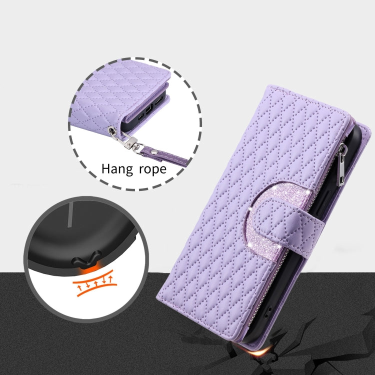For Google Pixel 8 Glitter Lattice Zipper Wallet Leather Phone Case(Purple) - Google Cases by PMC TechLife | Online Shopping South Africa | PMC TechLife | Buy Now Pay Later Mobicred