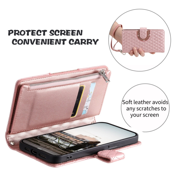 For Google Pixel 8 Glitter Lattice Zipper Wallet Leather Phone Case(Rose Gold) - Google Cases by PMC TechLife | Online Shopping South Africa | PMC TechLife | Buy Now Pay Later Mobicred