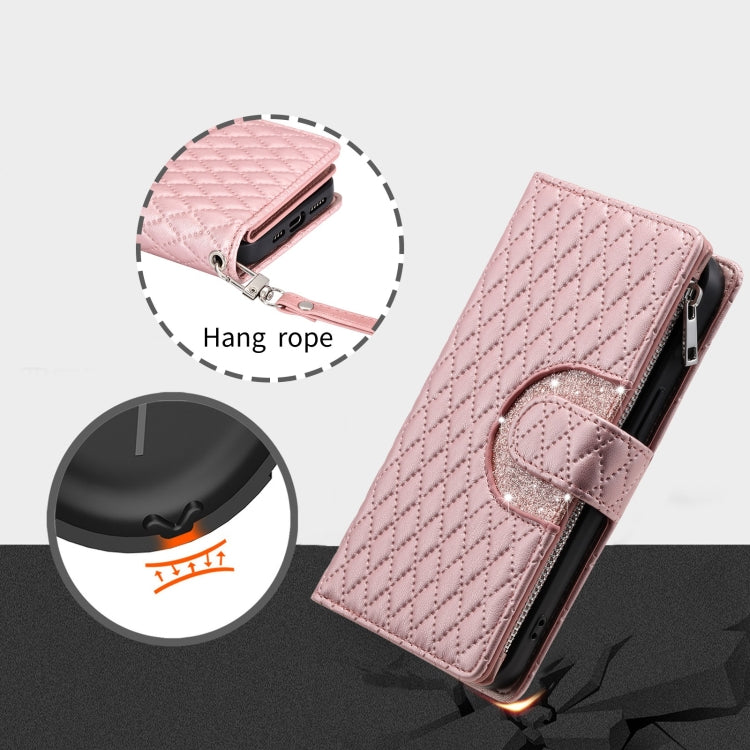 For Google Pixel 8 Glitter Lattice Zipper Wallet Leather Phone Case(Rose Gold) - Google Cases by PMC Jewellery | Online Shopping South Africa | PMC Jewellery | Buy Now Pay Later Mobicred