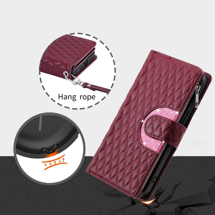 For Google Pixel 8 Pro Glitter Lattice Zipper Wallet Leather Phone Case(Wine Red) - Google Cases by PMC Jewellery | Online Shopping South Africa | PMC Jewellery | Buy Now Pay Later Mobicred