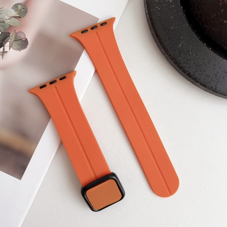 For Apple Watch SE 2023 44mm Magnetic Square Buckle Silicone Watch Band(Orange) - Watch Bands by PMC Jewellery | Online Shopping South Africa | PMC Jewellery