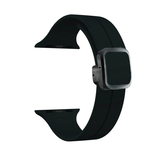 For Apple Watch SE 2023 44mm Magnetic Square Buckle Silicone Watch Band(Black) - Watch Bands by PMC Jewellery | Online Shopping South Africa | PMC Jewellery