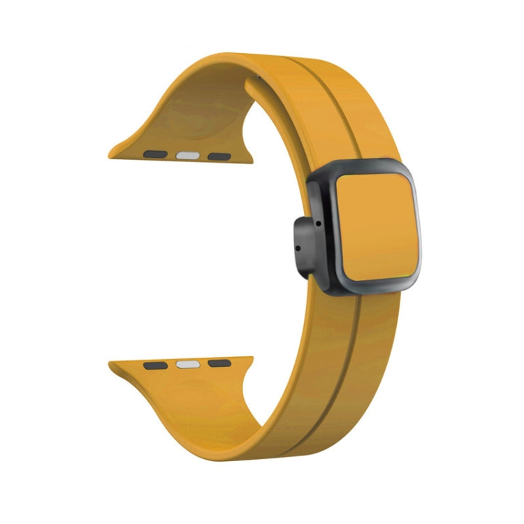 For Apple Watch SE 2023 44mm Magnetic Square Buckle Silicone Watch Band(Yellow) - Watch Bands by PMC Jewellery | Online Shopping South Africa | PMC Jewellery