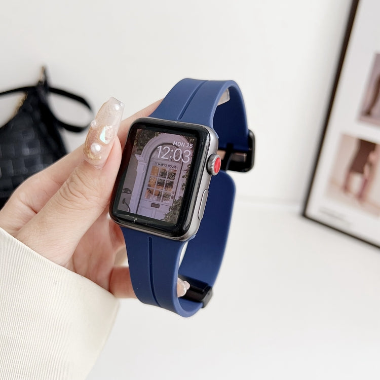 For Apple Watch Series 8 45mm Magnetic Square Buckle Silicone Watch Band(Midnight Blue) - Watch Bands by PMC Jewellery | Online Shopping South Africa | PMC Jewellery