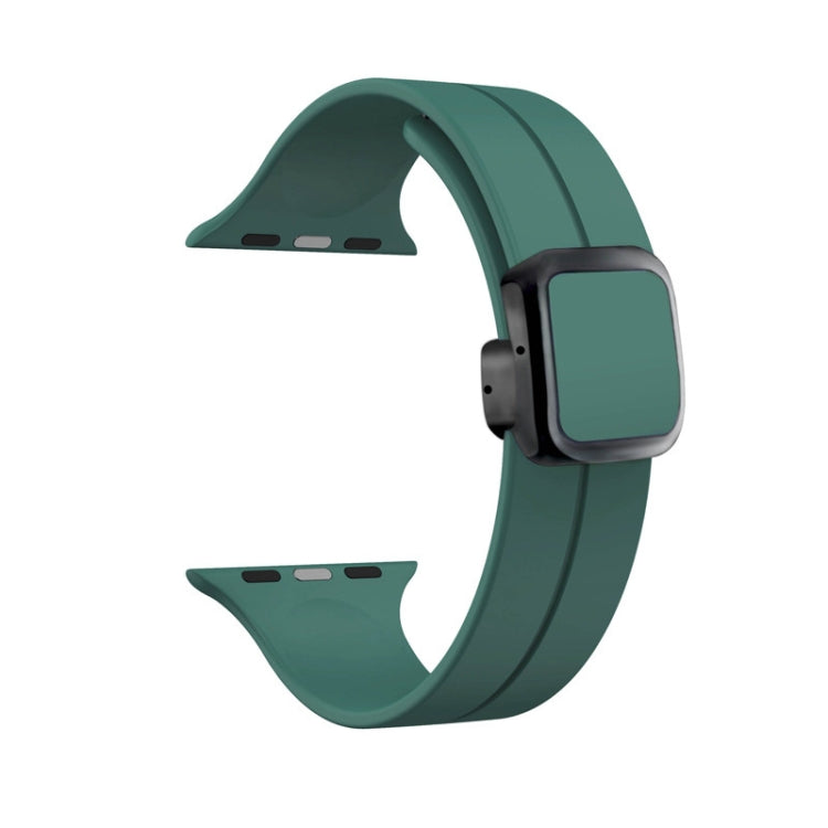 For Apple Watch SE 2022 44mm Magnetic Square Buckle Silicone Watch Band(Pine Green) - Watch Bands by PMC Jewellery | Online Shopping South Africa | PMC Jewellery