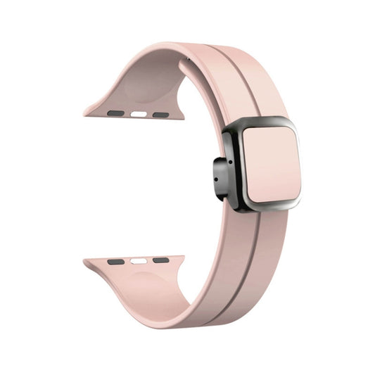 For Apple Watch Series 7 41mm Magnetic Square Buckle Silicone Watch Band(Sand Pink) - Watch Bands by PMC Jewellery | Online Shopping South Africa | PMC Jewellery