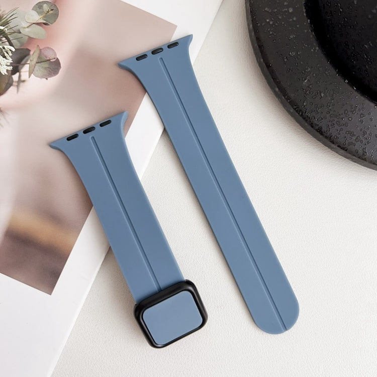 For Apple Watch Series 7 45mm Magnetic Square Buckle Silicone Watch Band(Blue) - Watch Bands by PMC Jewellery | Online Shopping South Africa | PMC Jewellery