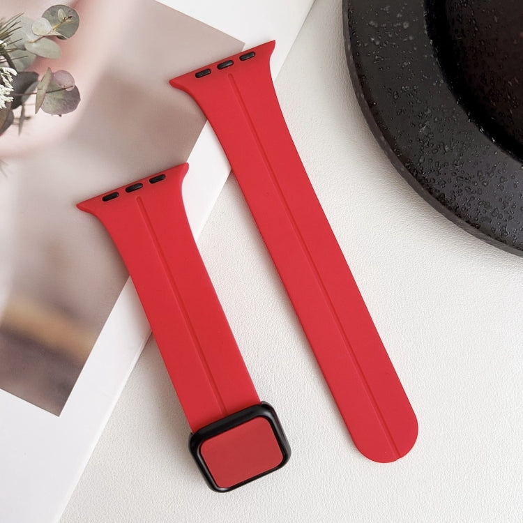 For Apple Watch Series 7 45mm Magnetic Square Buckle Silicone Watch Band(Red) - Watch Bands by PMC Jewellery | Online Shopping South Africa | PMC Jewellery